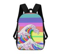 sinyumoney Colorful Great Wave Japan Mochila Infantil, Mochila Escolar Impresa En 3D, Mochila Para Niños Y Niñas, Mochila Escolar Ajustable Para La Escuela Primaria 17inch