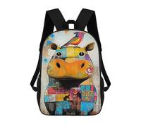sinyumoney Colorful Hippo with Bird Art Print Mochilas Para Niños 17inch Mochila Escolar Mochila Escolar Impresa En 3D Para Niños De Primaria Y Secundaria