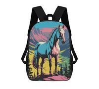 sinyumoney Colorful Horse in Mountain Landscape Mochila Infantil Para Niñas Y Niños, Mochila De Día, Escuela Primaria, Perfecta Para La Vuelta Al Cole O Educación Física, Regalos Y Viajes 17inch