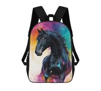 sinyumoney Colorful Horse Painting Art-2 Mochila Escolar Infantil De 17 Pulgadas Con Estampado 3D De Películas De Anime Para Niños, Mochila De Viaje, Mochila Escolar Infantil