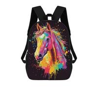 sinyumoney Colorful Horse Portrait Mochila Escolar Grande, Ligera E Informal Para Niñas, Niños Y Adolescentes 17inch