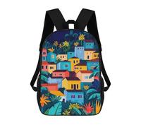sinyumoney Colorful Houses of Tropical Village Minimalist Art Mochila Escolar Para Niñas Y Niños, Mochilas De Gran Capacidad, Mochilas Ligeras Para Niños Y Estudiantes 17inch