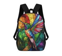 sinyumoney Colorful Hummingbird Stained Glass Mochila Escolar Infantil De 17 Pulgadas, Mochila Escolar Impresa En 3D Para Niños De Primaria Y Secundaria