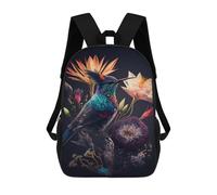 sinyumoney Colorful Hummingbird with Flowers Mochila Escolar Infantil De 17 Pulgadas, Mochila Escolar Impresa En 3D Para Niños De Primaria Y Secundaria