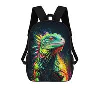 sinyumoney Colorful Iguana Portrait Neon Mochila Escolar Para Niñas 17inch Mochila Informal Ligera Para Niños Y Niñas, Ideal Para Estudiantes De Secundaria
