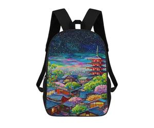 sinyumoney Colorful Japanese Village Night Sky Mochilas Escolares Para Ordenador, Ideales Para El Colegio/trabajo/viajes, Acampadas, Aventuras Al Aire Libre Y Viajes Diarios 17inch