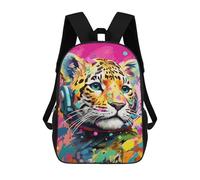 sinyumoney Colorful Leopard Headphones Art Print Mochila Escolar De 17 Pulgadas Para Adolescentes, Con Estampado 3D, Ajustable Y Con Bolsillos, Ideal Para Niños, Niñas Y Estudiantes.
