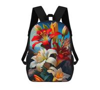 sinyumoney Colorful Lily Bouquet Painting Mochila Escolar Infantil De 17 Pulgadas, Impresa En 3D, Estilo Casual, Para Niños, Ideal Para Viajes, Como Mochila Escolar O Para Llevar Libros.