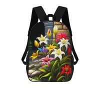 sinyumoney Colorful Lily Flowers Garden Mochila Escolar De Moda, Mochila Para Material Escolar, Mochila Impermeable Informal Para Hombres/mujeres 17inch