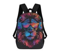 sinyumoney Colorful Lion Headphones Art Print -2 Mochila Escolar Infantil De 17 Pulgadas, Mochila Escolar Impresa En 3D Para Niños De Primaria Y Secundaria