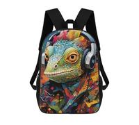 sinyumoney Colorful Lizard with Headphones-1 Mochila Escolar Infantil, Mochilas Impresas En 3D, Mochilas Escolares De Moda Para Niños De Primaria Y Secundaria 17inch