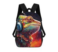 sinyumoney Colorful Lizard with Headphones-2 Mochila Infantil, Mochila Escolar De Gran Capacidad Para Estudiantes, Mochila Para Libros, Mochila Para Niños, Niñas, Adultos Y Adolescentes 17inch