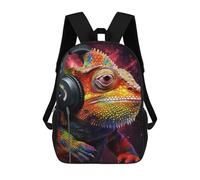 sinyumoney Colorful Lizard with Headphones Mochila Escolar Impresa En 3D Para Niños, Mochila Escolar, Mochilas De Viaje, Bolso Informal De Moda Para Niños Y Estudiantes 17inch