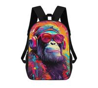 sinyumoney Colorful Monkey Headphones Sunglasses Art Print-1 17inch Mochilas Escolares Impresas En 3D, Mochilas Escolares De Moda Para Niños De Primaria Y Secundaria