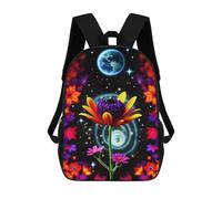 sinyumoney Colorful Moon And Flowers Mochilas Impresas En 3D Para Niños 17inch Mochilas De Moda Informales Para El Día A Día, Bolsas De Viaje, Mochilas Informales Para Exteriores Para Niños Y Niñas