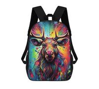 sinyumoney Colorful Moose Portrait-5 Mochila Escolar Para Niños, Mochila Escolar De Gran Capacidad Para Niños, Mochila Escolar 3D, Regalos Para Niños 17inch