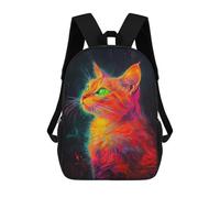 sinyumoney Colorful Neon Cat Art Print 17inch Mochilas Escolares Impresas En 3D, Mochilas Escolares De Moda Para Niños De Primaria Y Secundaria