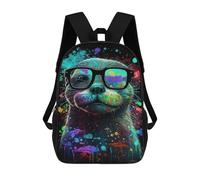 sinyumoney Colorful Otter Glasses Art Print Mochila Escolar De 17 Pulgadas Para Adolescentes, Con Estampado 3D, Ajustable Y Con Bolsillos, Ideal Para Niños, Niñas Y Estudiantes.