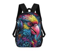 sinyumoney Colorful Parrot with Headphones Mochila Escolar Infantil Impresa En 3D Para Niños, Mochilas De Viaje De Alta Capacidad, Bolsas Para Libros, Mochila Escolar Infantil 17inch