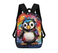 sinyumoney Colorful Penguin with Headphones Mochilas Escolares Para La Escuela Secundaria, Preparatoria, Universidad Y Viajes Para Hombres, Mujeres Y Adolescentes 17inch