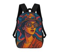 sinyumoney Colorful Portrait with Hat And Glasses Mochilas Para Niños Y Estudiantes, Mochilas Escolares Impresas En 3D, Mochilas Para Estudiantes De Primaria Y Secundaria Para Niños Y Niñas 17inch