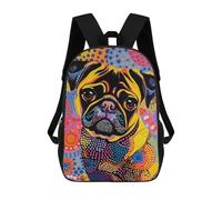 sinyumoney Colorful Pug Art Print-10 Mochila Escolar De 17 Pulgadas Para Adolescentes, Con Estampado 3D, Ajustable Y Con Bolsillos, Ideal Para Niños, Niñas Y Estudiantes.