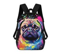 sinyumoney Colorful Pug Art Print-15 Mochila Escolar De 17 Pulgadas Impresa En 3D Mochilas Infantiles Mochila Genial Impresa En 3D Para Niños De Primaria Y Secundaria