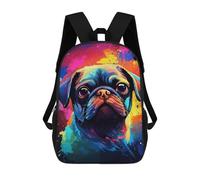 sinyumoney Colorful Pug Art Print-2 Mochila Escolar Ligera E Informal Para Adolescentes, Niños, Mujeres Y Hombres 17inch
