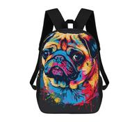 sinyumoney Colorful Pug Art Print-2 Mochilas Para Niños 17inch Mochila Escolar Mochila Escolar Impresa En 3D Para Niños De Primaria Y Secundaria