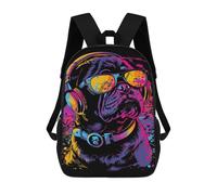 sinyumoney Colorful Pug DJ Art Print Mochila Escolar Impresa En 3D 17inch Mochilas De Moda Para Niños, Mochilas Escolares Para Niños De Primaria Y Secundaria