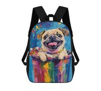 sinyumoney Colorful Pug in Bucket Painting Mochila Escolar Infantil De 17 Pulgadas, Impresa En 3D, Estilo Casual, Para Niños, Ideal Para Viajes, Como Mochila Escolar O Para Llevar Libros.