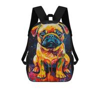sinyumoney Colorful Pug Painting Art-2 Mochila Escolar De 17 Pulgadas Para Adolescentes, Con Estampado 3D, Ajustable Y Con Bolsillos, Ideal Para Niños, Niñas Y Estudiantes.