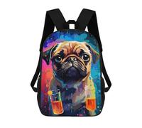 sinyumoney Colorful Pug with Drinks 17inch Mochilas Escolares Impresas En 3D, Mochilas Escolares De Moda Para Niños De Primaria Y Secundaria