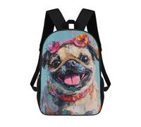 sinyumoney Colorful Pug with Flowers 17inch Mochila Escolar Impresa En 3D Para Niños, Mochila Escolar Informal De Moda, Mochilas De Viaje Para Niños Y Estudiantes.
