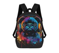 sinyumoney Colorful Pug with Headphones Mochila Grande Para Portátil Resistente Al Agua Para La Escuela - Perfecta Para Viajes, Trabajo Y Uso Diario 17inch