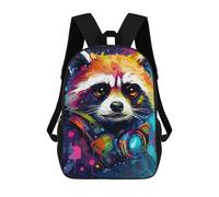 sinyumoney Colorful Raccoon Art Print Mochila Escolar Infantil De 17 Pulgadas, Impresa En 3D, Estilo Casual, Para Niños, Ideal Para Viajes, Como Mochila Escolar O Para Llevar Libros.