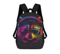 sinyumoney Colorful Raccoon Headphones Art Mochila Escolar Infantil De 17 Pulgadas Con Estampado 3D De Películas De Anime Para Niños, Mochila De Viaje, Mochila Escolar Infantil
