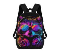 sinyumoney Colorful Raccoon Headphones Art Mochilas De 17 Pulgadas Para Niños, Mochilas Escolares Impresas En 3D Para Estudiantes De Primaria Y Secundaria, Para Niños Y Niñas.