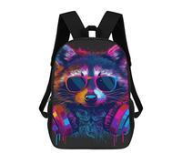 sinyumoney Colorful Raccoon Headphones Art Print Mochila Escolar Infantil Impresa En 3D 17inch Mochilas De Moda Para Niños De Primaria Y Secundaria