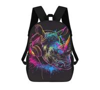sinyumoney Colorful Rhino Headphones Art Print Mochila Escolar Resistente Al Agua, Mochila De Viaje, Bolsa Para Computadora Para Hombres, Mujeres Y Adolescentes 17inch