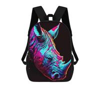 sinyumoney Colorful Rhino Portrait on Black Background Mochilas Escolares Impresas En 3D, Mochila Escolar Informal Para Niños, Mochila Escolar De Moda Para Estudiantes De Secundaria 17inch