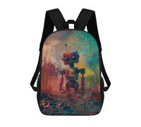 sinyumoney Colorful Robot in Fantasy Field Mochila Escolar Infantil De 17 Pulgadas, Impresa En 3D, Estilo Casual, Para Niños, Ideal Para Viajes, Como Mochila Escolar O Para Llevar Libros.