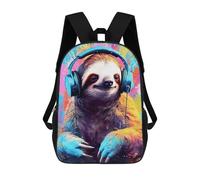 sinyumoney Colorful Sloth with Headphones Mochila Escolar Para Niños, Mochila Escolar De Gran Capacidad Para Niños, Mochila Escolar 3D, Regalos Para Niños 17inch