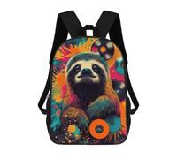 sinyumoney Colorful Sloth with Vinyl Records Happy Sloth Vibes Mochila Escolar Impermeable Para Ordenador Portátil Para Adolescentes, Chicas, Chicos, Mujeres Y Hombres 17inch