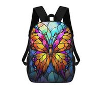 sinyumoney Colorful Stained Glass Butterfly Mochila Escolar De 17 Pulgadas Para Adolescentes, Con Estampado 3D, Ajustable Y Con Bolsillos, Ideal Para Niños, Niñas Y Estudiantes.