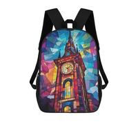 sinyumoney Colorful Stained Glass Clock Tower Mochilas Infantiles Mochila Escolar Impresa En 3D Para Niños Mochilas De Viaje Bolsas Para Libros Para Niños 17inch Mochila Escolar