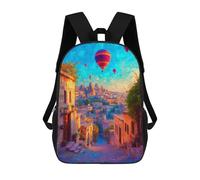 sinyumoney Colorful Village with Hot Air Balloons Mochila Escolar Infantil De 17 Pulgadas, Impresa En 3D, Estilo Casual, Para Niños, Ideal Para Viajes, Como Mochila Escolar O Para Llevar Libros.