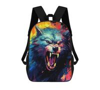 sinyumoney Colorful Wolf Art Print Mochilas De 17 Pulgadas Para Niños, Mochilas Escolares Impresas En 3D Para Estudiantes De Primaria Y Secundaria, Para Niños Y Niñas.