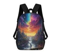 Sinyumoney Colorful Wolf Artwork -11 Bolsas De Escuela Grande Mochila Escolar Para Niños Para La Escuela, Viajes Y Deporte Al Aire Libre, Starry Sky Cityscape -1, 17"