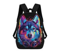 sinyumoney Colorful Wolf Headphones Art Print Mochilas Infantiles Impresas En 3D De 17 Pulgadas. Mochila Escolar Informal Impresa En 3D Para Niños De Primaria Y Secundaria.